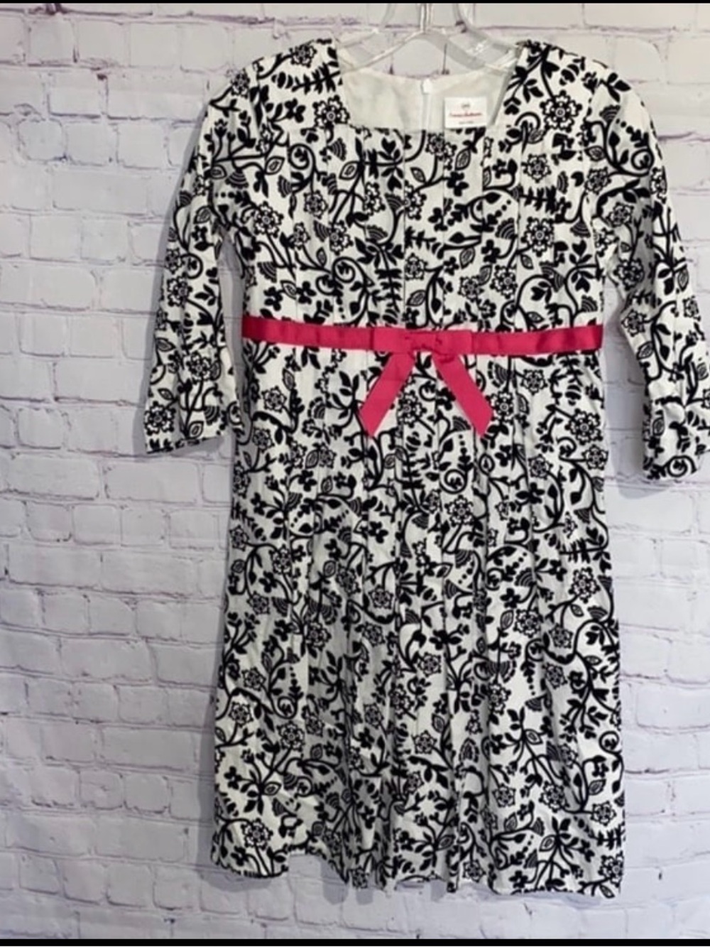 Hanna Andersson Black & White Floral Dress with Hot Pink Ribbon